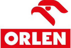 Red and white logo with the ORLEN lettering in a red rectangle and a stylised eagle's head symbol on a white background.